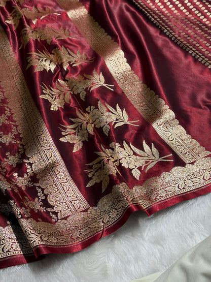 Light Wight Satin Silk Jaal in Garnet Shades with brocade Blouse SS16