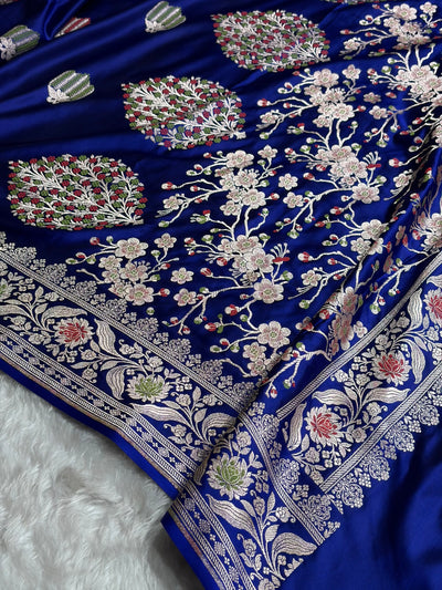 Royal Blue Shades Banarasi Boota Pattern Minakari Floral Mashru Silk Saree MSM-122