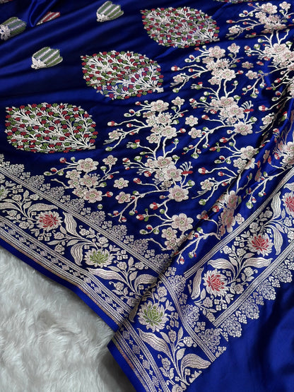 Royal Blue Shades Banarasi Boota Pattern Minakari Floral Mashru Silk Saree MSM-122