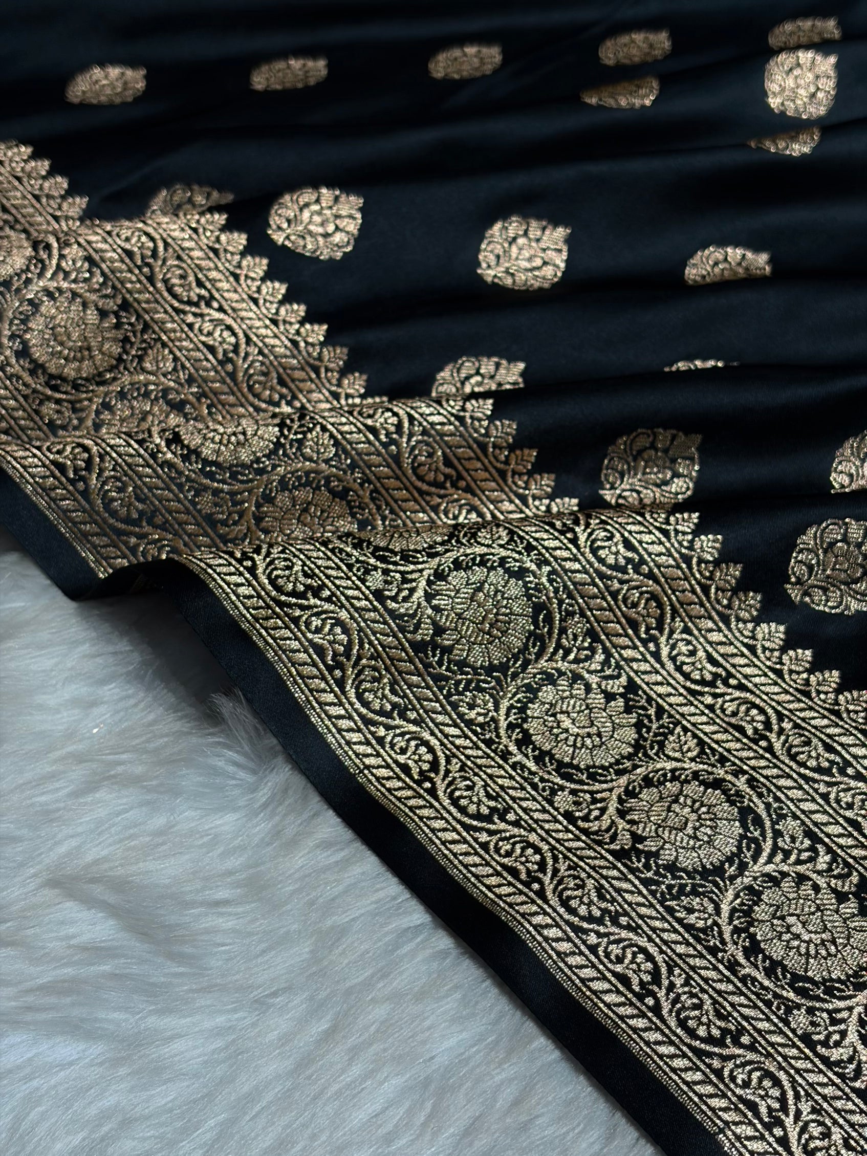 Boota Katan Silk Saree In Black Shades SK02