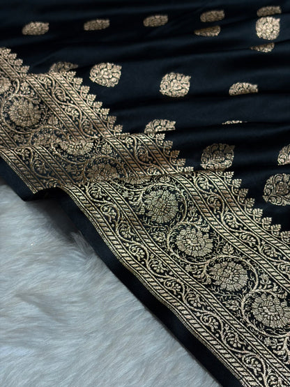 Boota Katan Silk Saree In Black Shades SK02