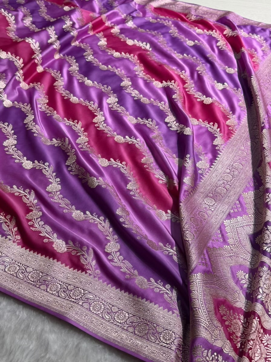Lavender Rangkat Mashru Silk Saree With Cross Pattern MSRK03