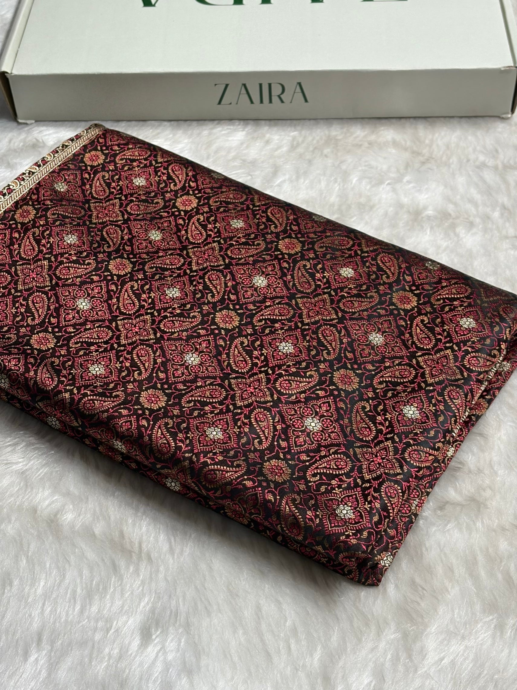 Dark Chocolate Jamawar Tanchoi Jaal Katan Silk Saree SKTM-19