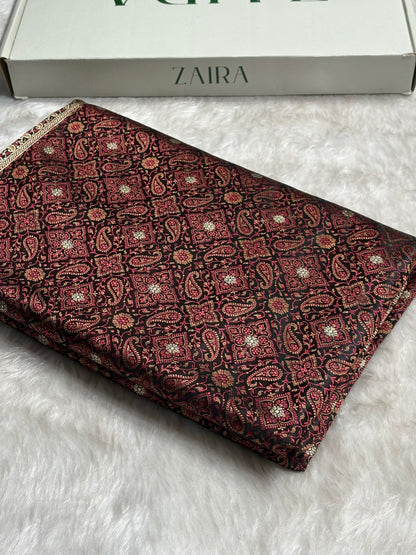 Dark Chocolate Jamawar Tanchoi Jaal Katan Silk Saree SKTM-19