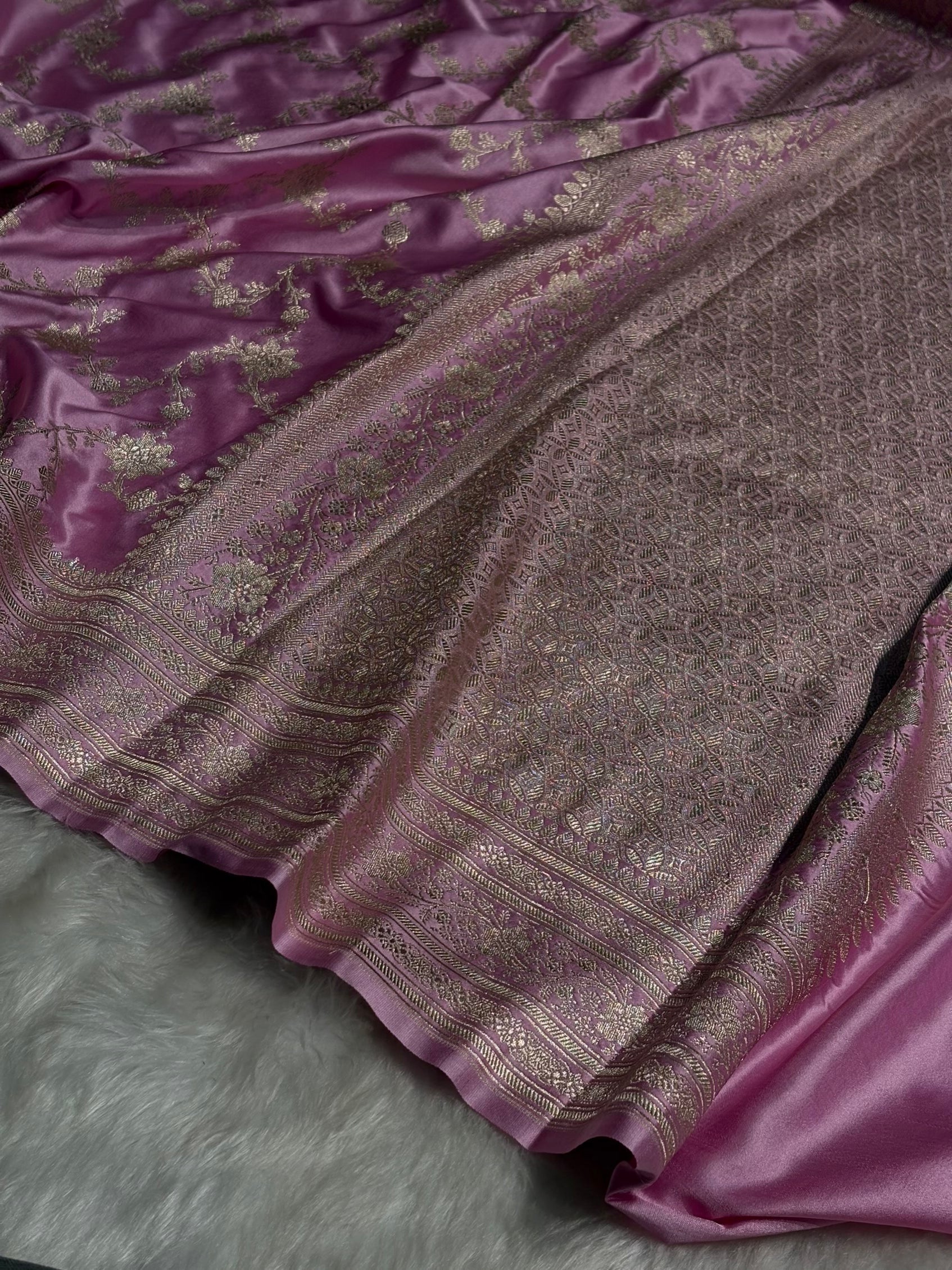Blush Pink Floral Jaal Mashru Silk Saree
