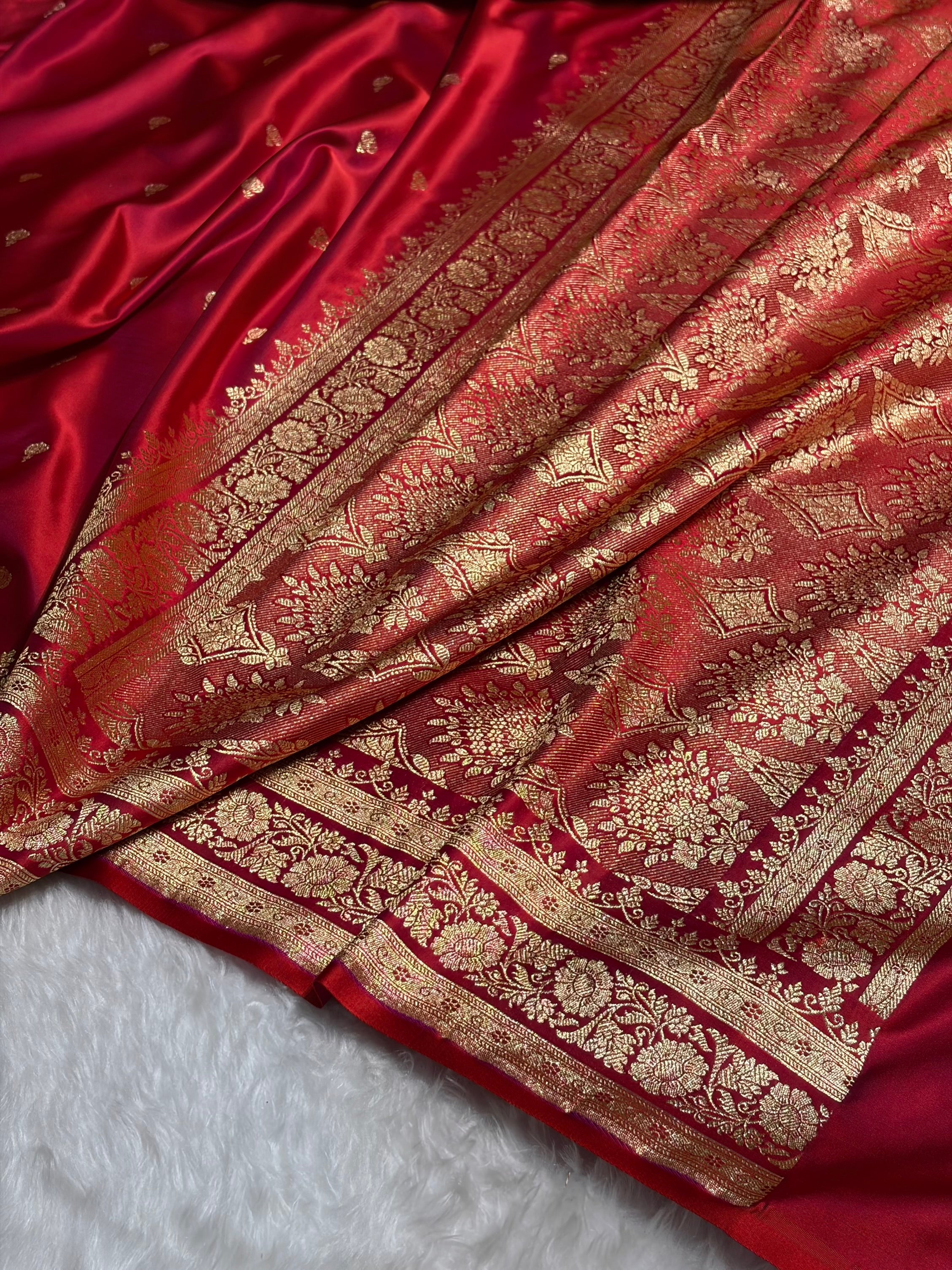 Magentic Red Booti Pattern Satin Katan Silk Saree SK66
