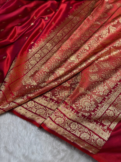 Magentic Red Booti Pattern Satin Katan Silk Saree SK66