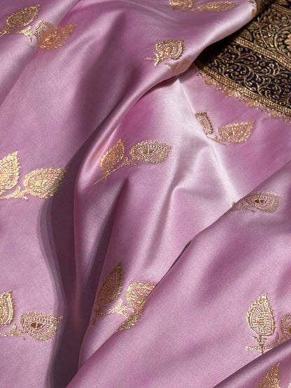 Lavender - Green Contrast Floral boota Katan Silk Saree SK16