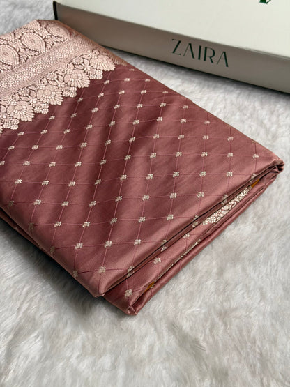 Banarasi Mauve Shades Tanchoi Motif Mashru Silk Saree MST-09