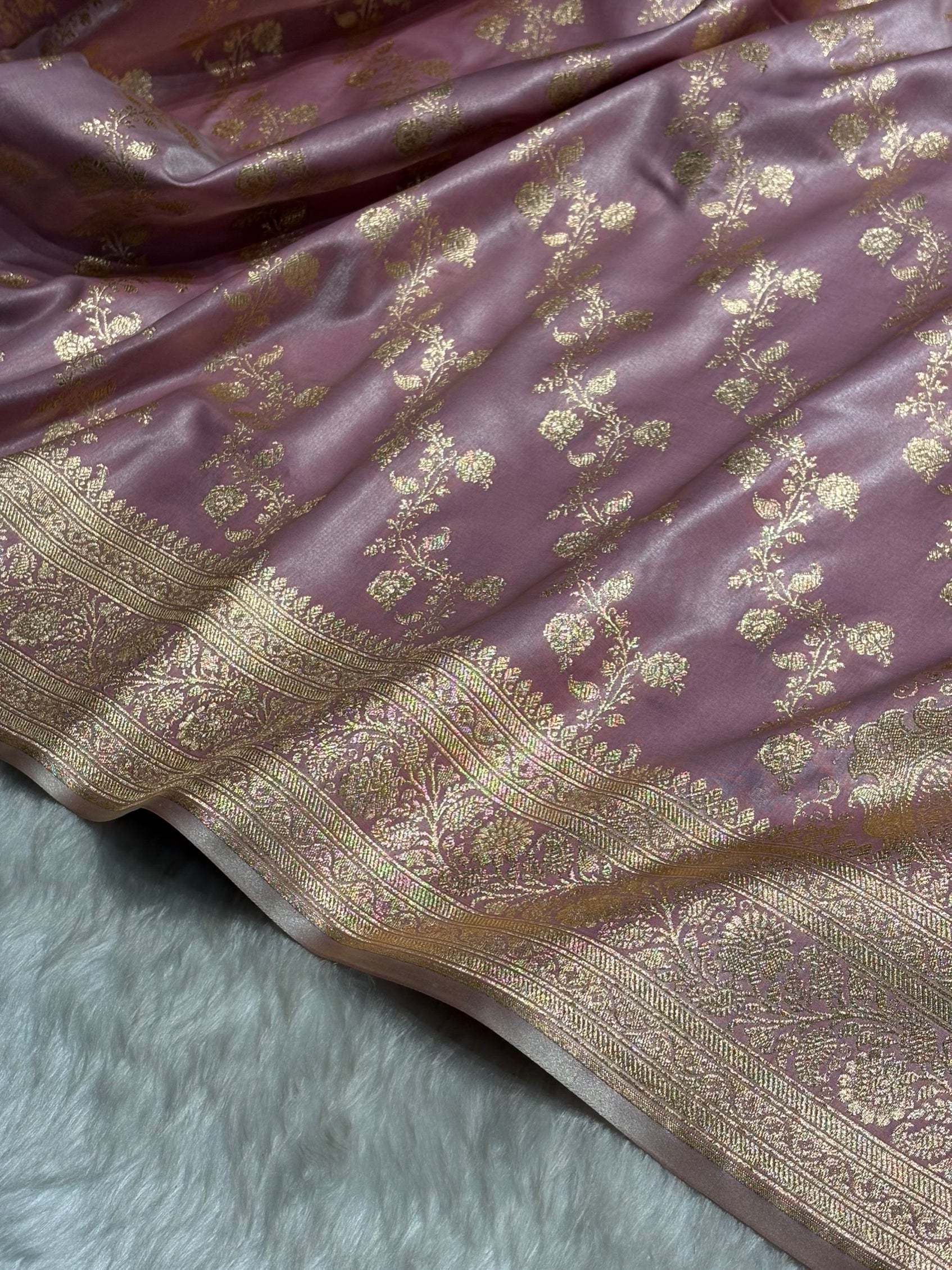 Blush Pink Shades Banarasi  Cross Jaal Satin Silk Saree SS11