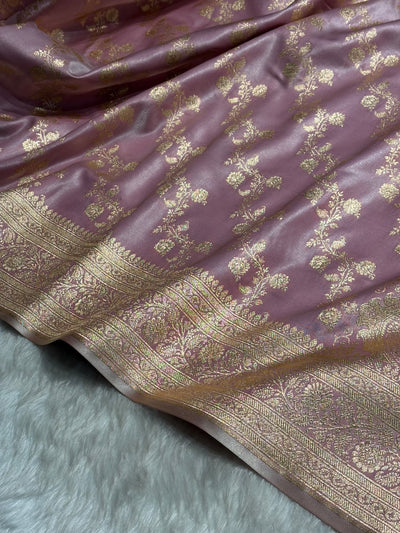 Blush Pink Shades Banarasi  Cross Jaal Satin Silk Saree SS11