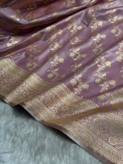 Blush Pink Shades Banarasi  Cross Jaal Satin Silk Saree SS11