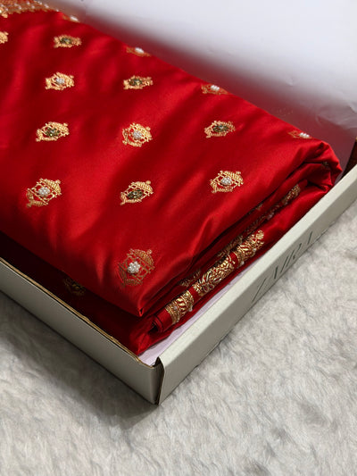 Bridal Banarasi Red Work Pattern Satin Katan Silk Saree BSK137