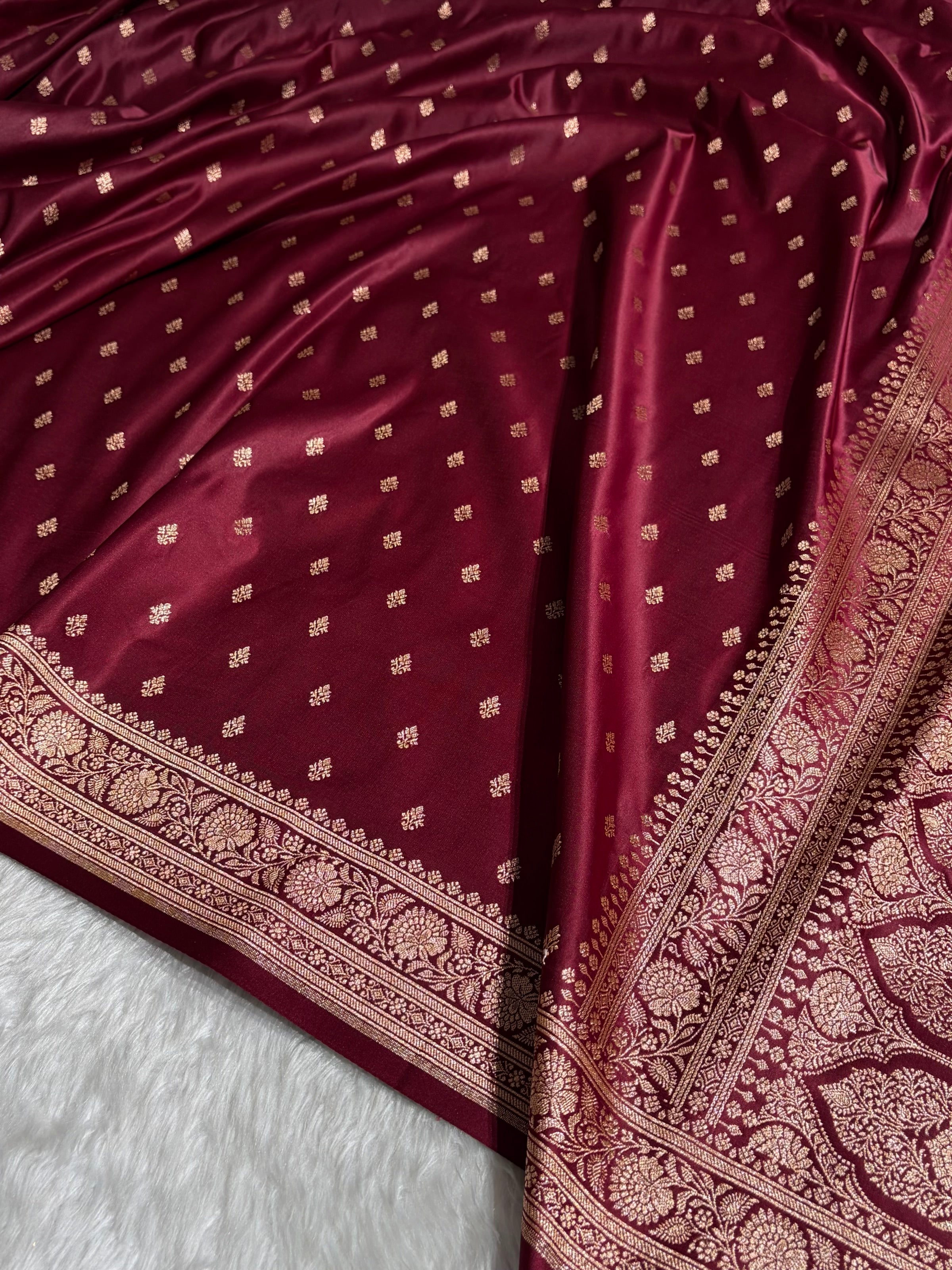 Banarasi Boota Katan Silk Saree In Garnet Shades SK03