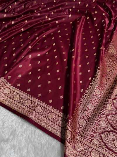 Banarasi Boota Katan Silk Saree In Garnet Shades SK03
