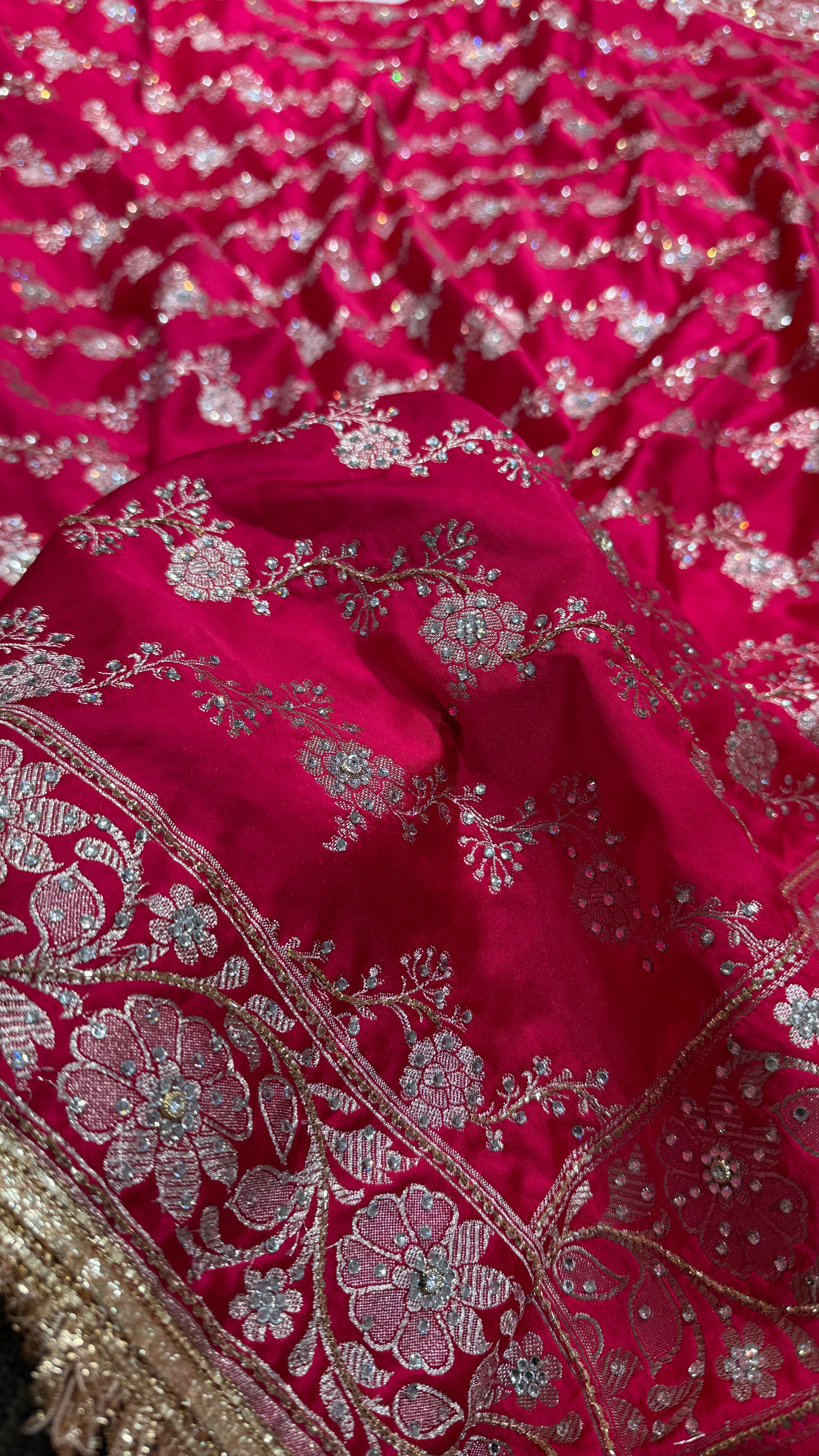 Bridal Rose Rani Mashru Silk with Ari and stone work with Gotta Patti