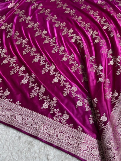 Wine Banarasi Cross Mashru Silk Saree MCS01