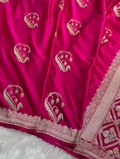 Rani Pink Unique Boota Motif Mashru Silk Saree MCS12