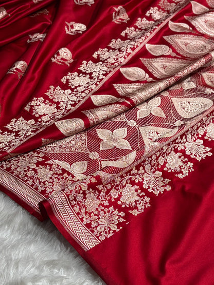 Maroon Shades Banarasi With Floral Border Mashru Silk Saree MSM-113