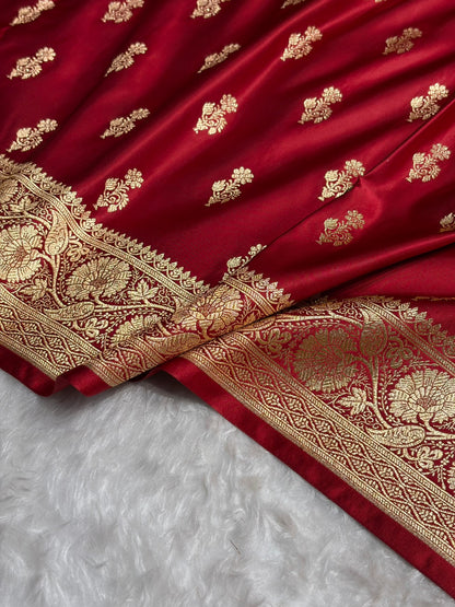 Maroon Unique Boota Pattern Satin Katan Silk Saree SK68