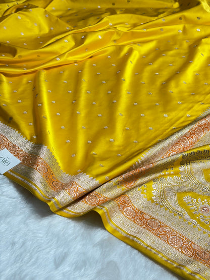 Yellow Shades Booti Mashru Silk Saree MS26