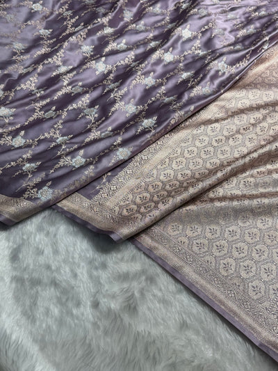 Dusty Lavender Minakari Jaal Mashru Silk Saree MCS08