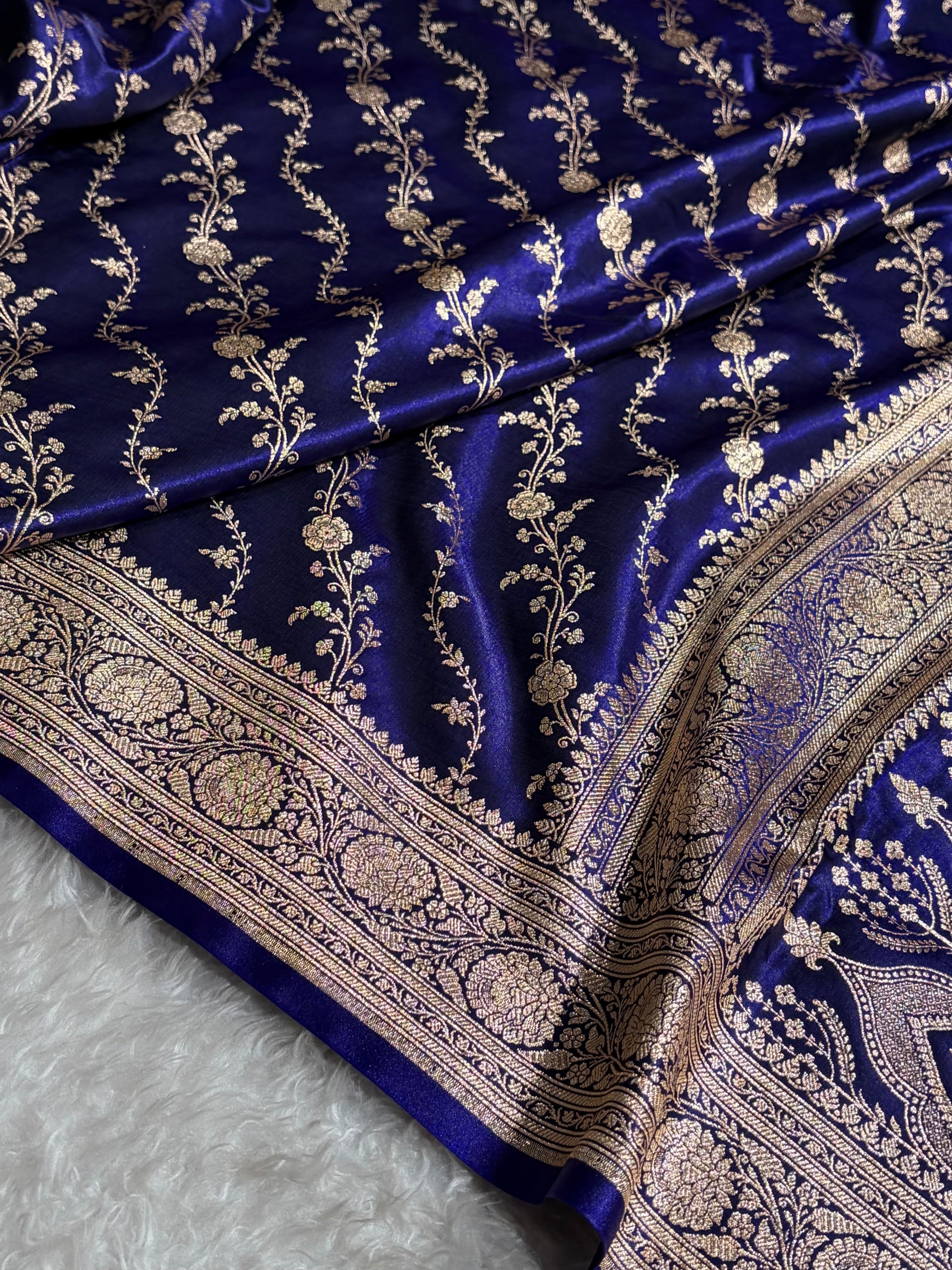 Satin Silk Cross Pattern in Royal Blue Shades SS37