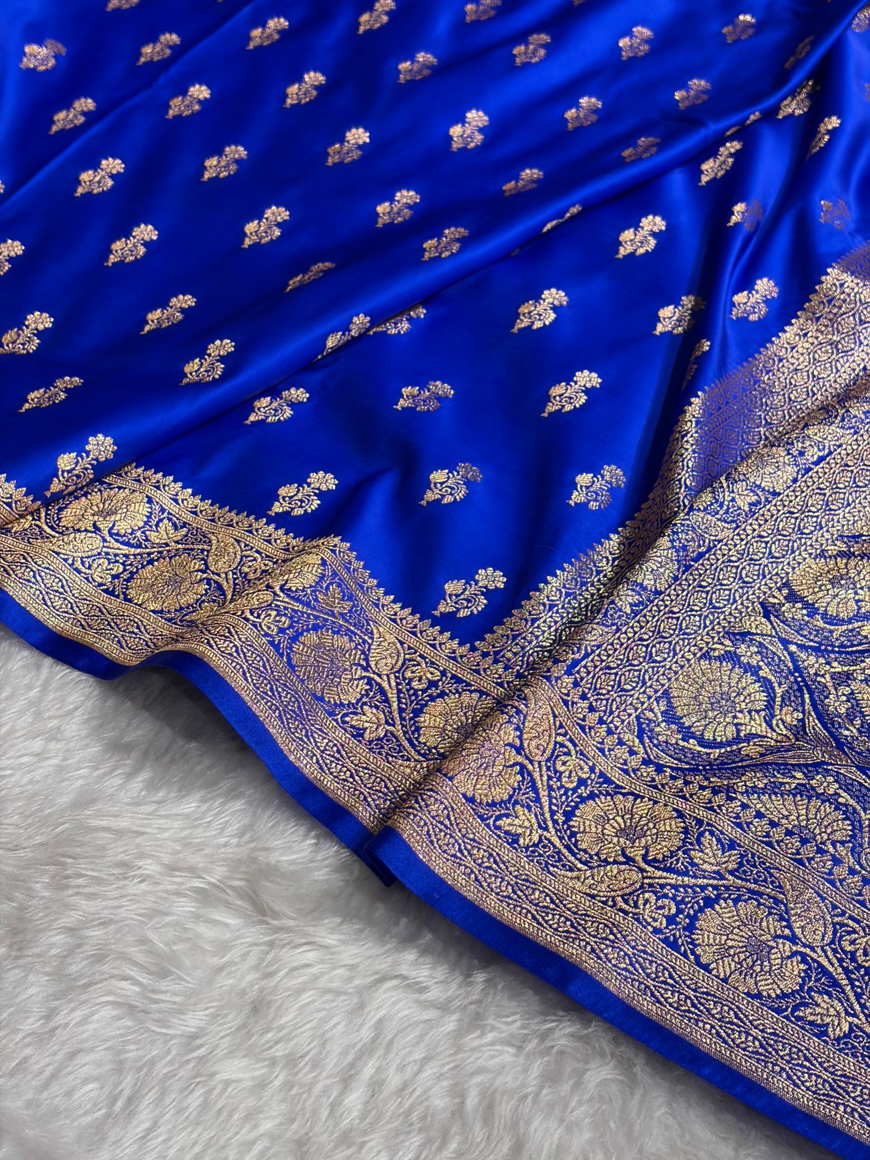 Banarasi Royal Blue Unique Boota Pattern Satin Katan Silk Saree SK68