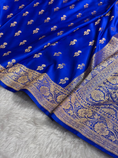 Banarasi Royal Blue Unique Boota Pattern Satin Katan Silk Saree SK68