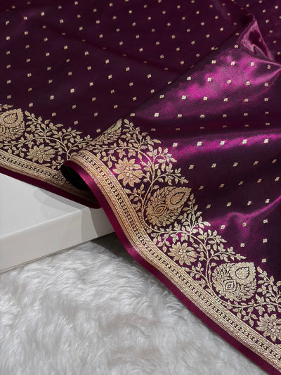 Satin Silk Saree Floral Boota in Wine Shades SS28