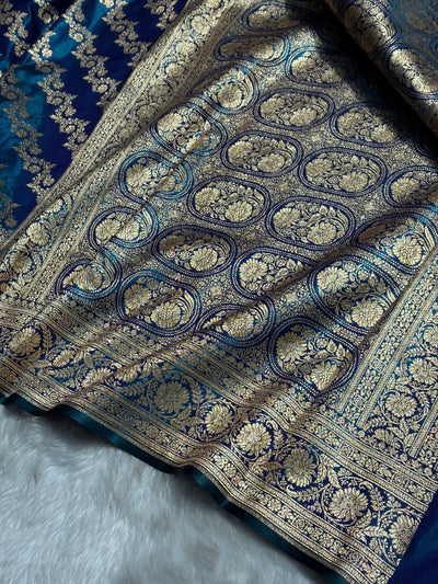 Peacock Shades Banarasi Satin Silk Saree SS32