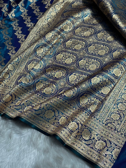 Peacock Shades Banarasi Satin Silk Saree SS32