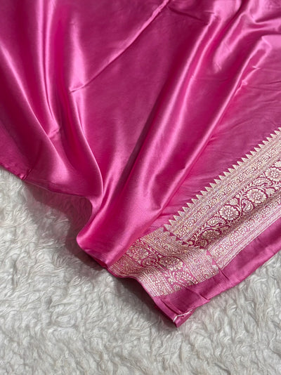 Baby Pink Banarasi Rangkat Mashru Silk Saree With Cross Pattern MSRK02
