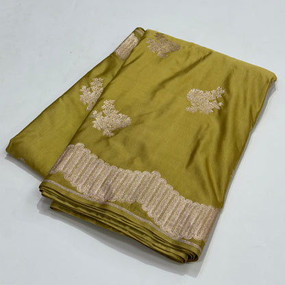 Dusty Gold Scallop Motif Mashru Silk Saree