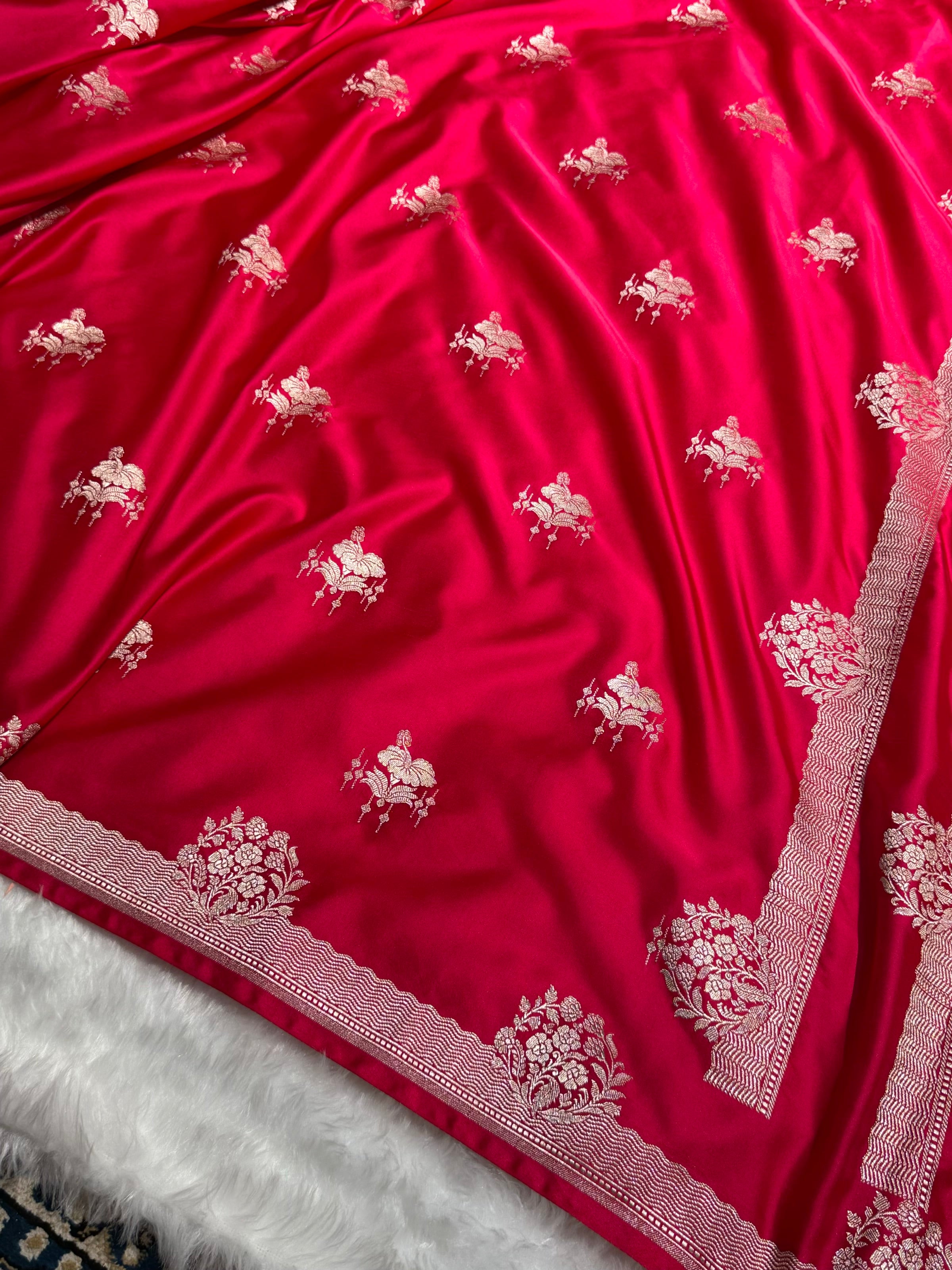 Banarasi Ruby Rani Shades Floral Mashru Silk Saree MS87