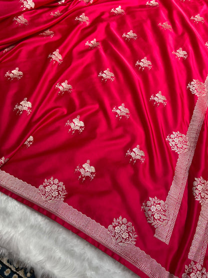 Banarasi Ruby Rani Shades Floral Mashru Silk Saree MS87