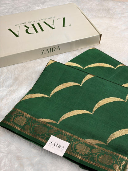 Bottle Green Shades Handwoven Pure  Raw Mango Silk RM-42