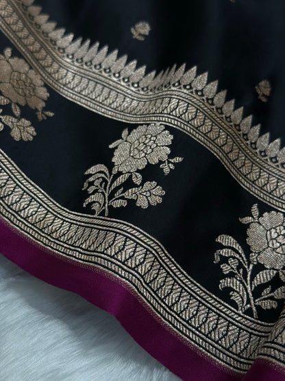 Black shades Booti Mashru Silk Banarasi Saree MSM 39