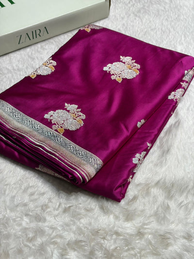 Wine Sona Rupa Minakari Floral Motif Mashru Silk Saree MCS50