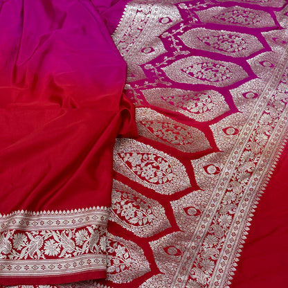 Reddish Pink Dual Shade Plain Mashru Silk Saree