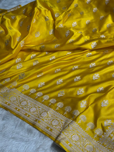 Yellow Shades Floral Border Boota Mashru Silk Saree MCS66