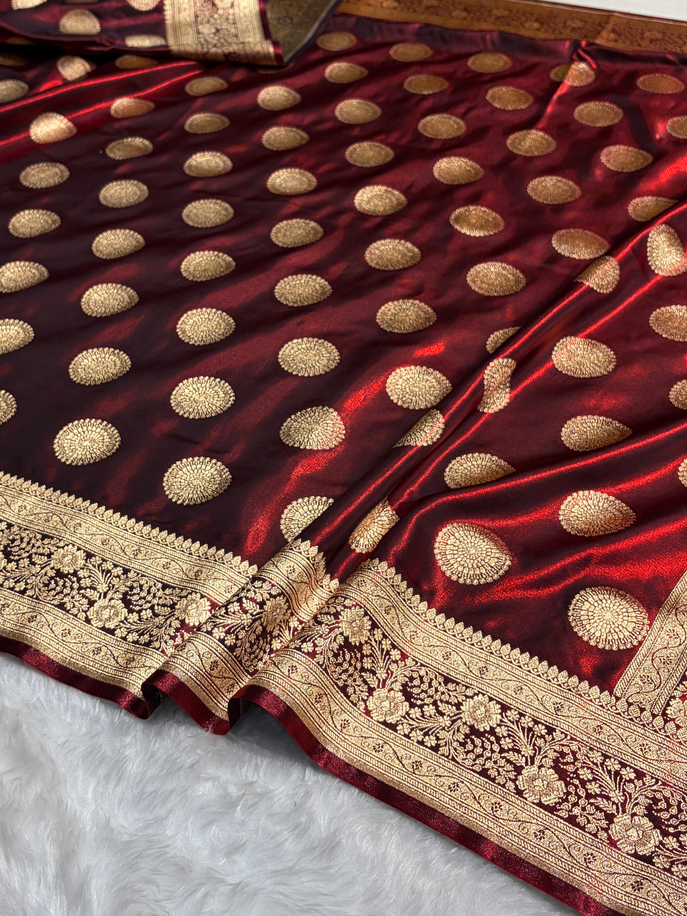 Maroon Shades Banarasi Satin Silk Saree SS33