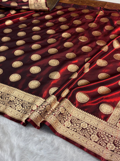 Maroon Shades Banarasi Satin Silk Saree SS33