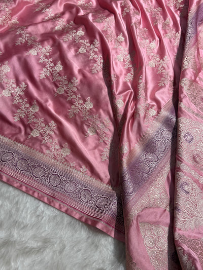 Blush Pink Contrast Banarasi Cross Mashru Silk Saree MS01
