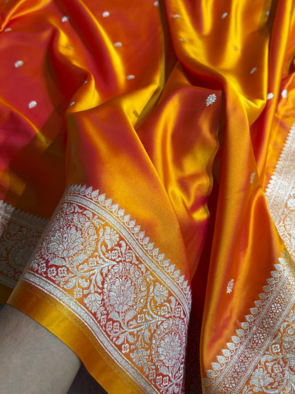 Pinkish Gold Shades Banarasi With Floral Border Mashru Silk Saree MSM-125