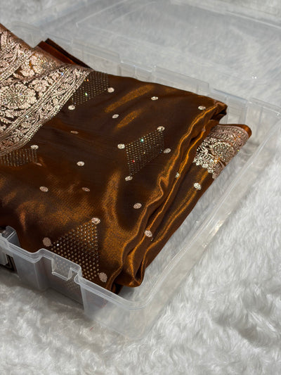 Satin Silk Dot Booti in Rust Shades with Swarovski work BSS08
