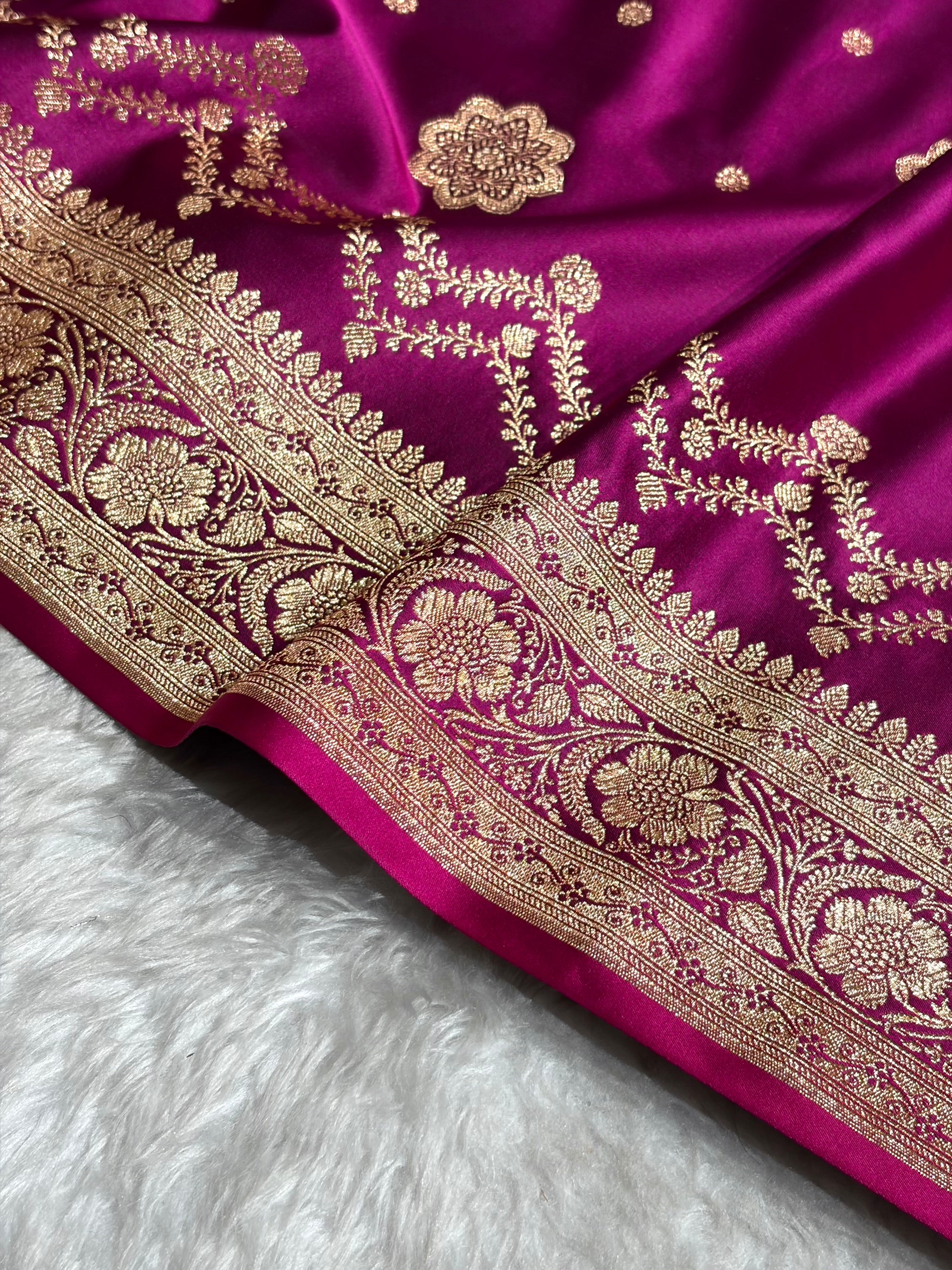 Banarasi Satin Katan Saree Floral Boota Pattern in Wine Shades SK146