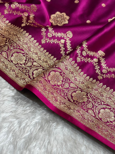Banarasi Satin Katan Saree Floral Boota Pattern in Wine Shades SK146