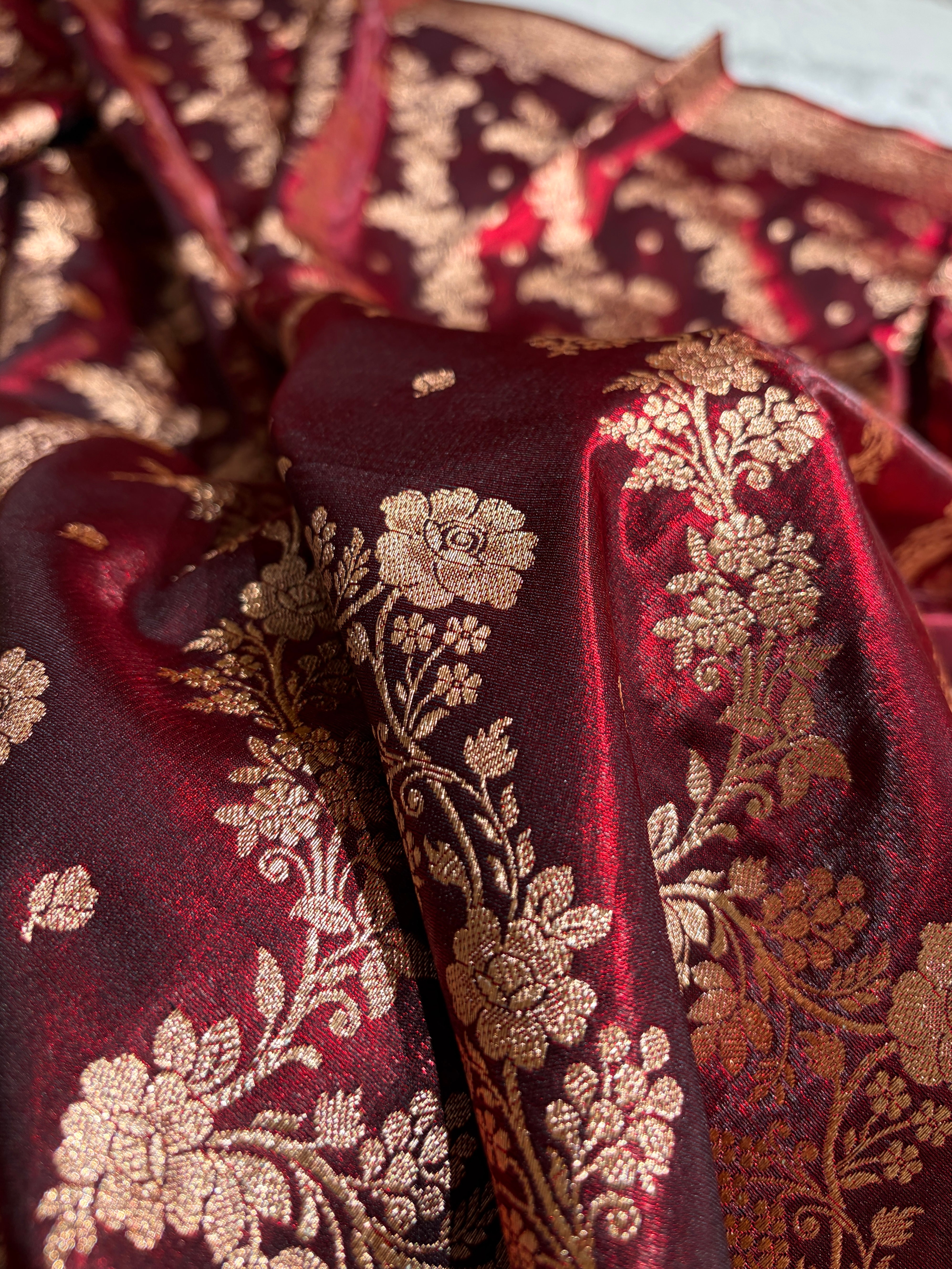 Satin Silk Saree Banarasi Cross with booti In Maroon Shades SS22