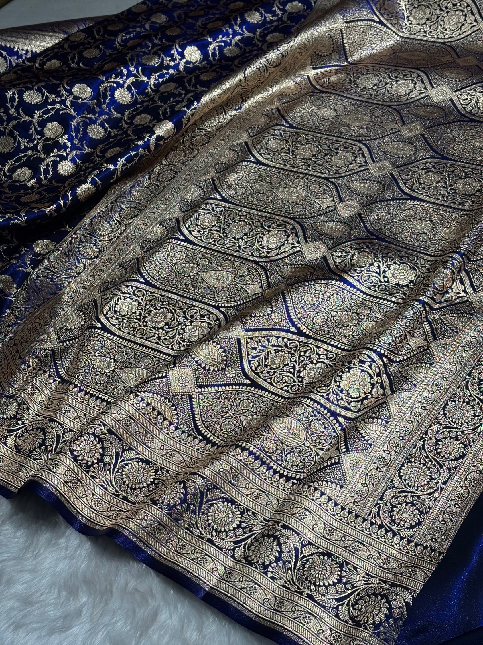 Ultra Light Weight Satin Silk Jaal in Dark Royal Blue Shades SS13